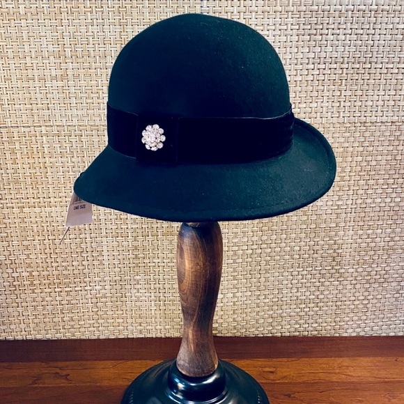 Scala Pronto Accessories - Scala Pronto Jeweled Black Wool Cloche Hat